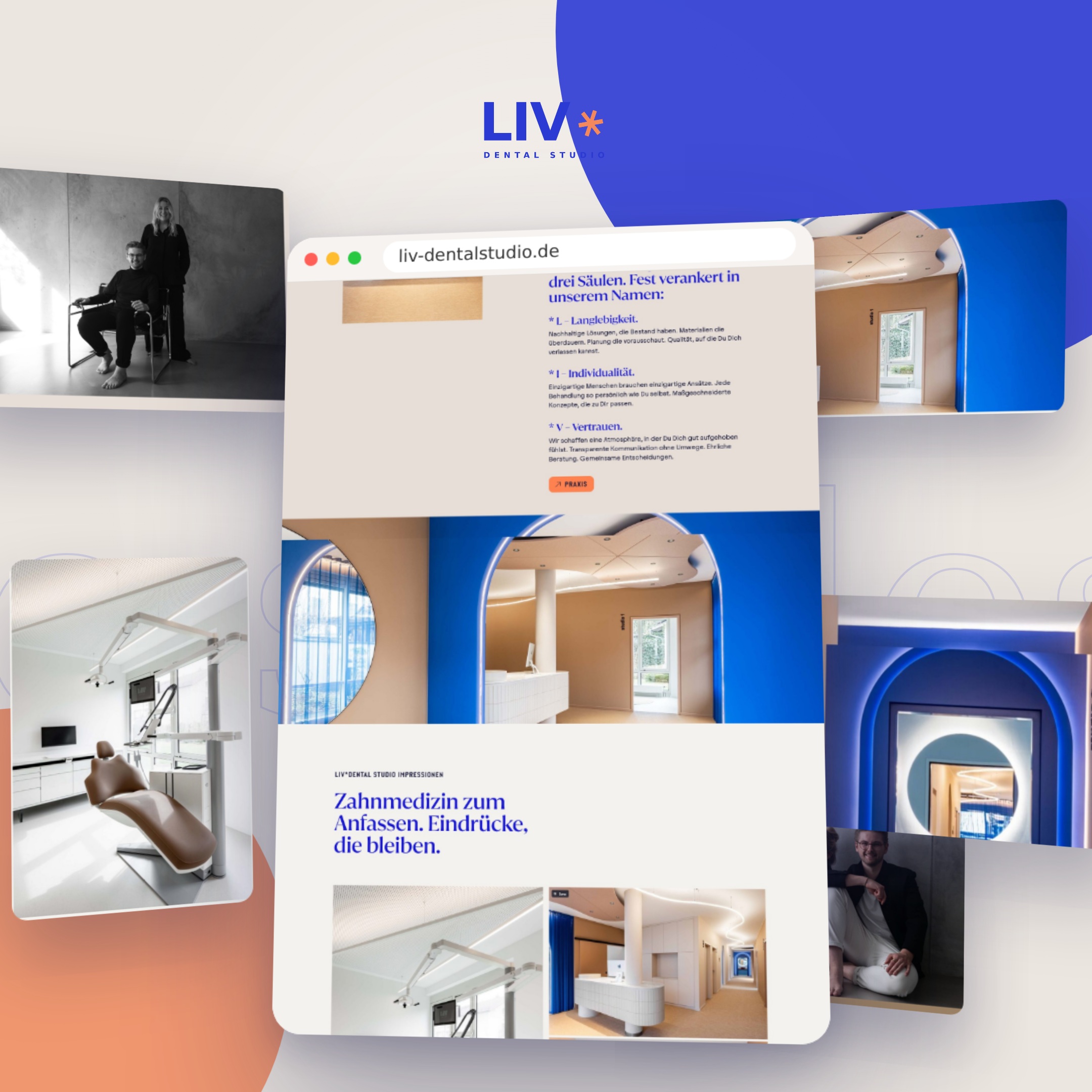 liv-dentalstudio_post_1x1_B LIV Dental Studio Logo in kräftigem Blau, markanter LIV-Schriftzug über DENTAL STUDIO, Logo als klarer Markenauftritt mit starkem Blauton und gut lesbarer Typografie.
